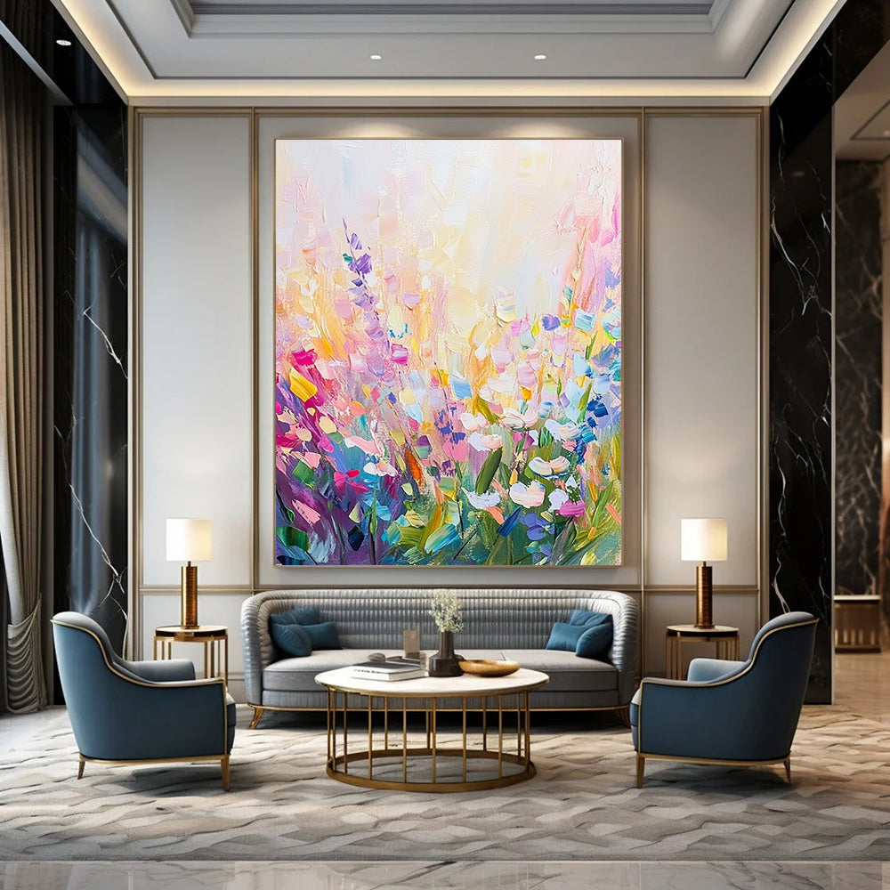 Abstract painting featuring colorful wildflowers in a vibrant dreamy style showcasing the beauty of nature and artistic expression.STSC1286