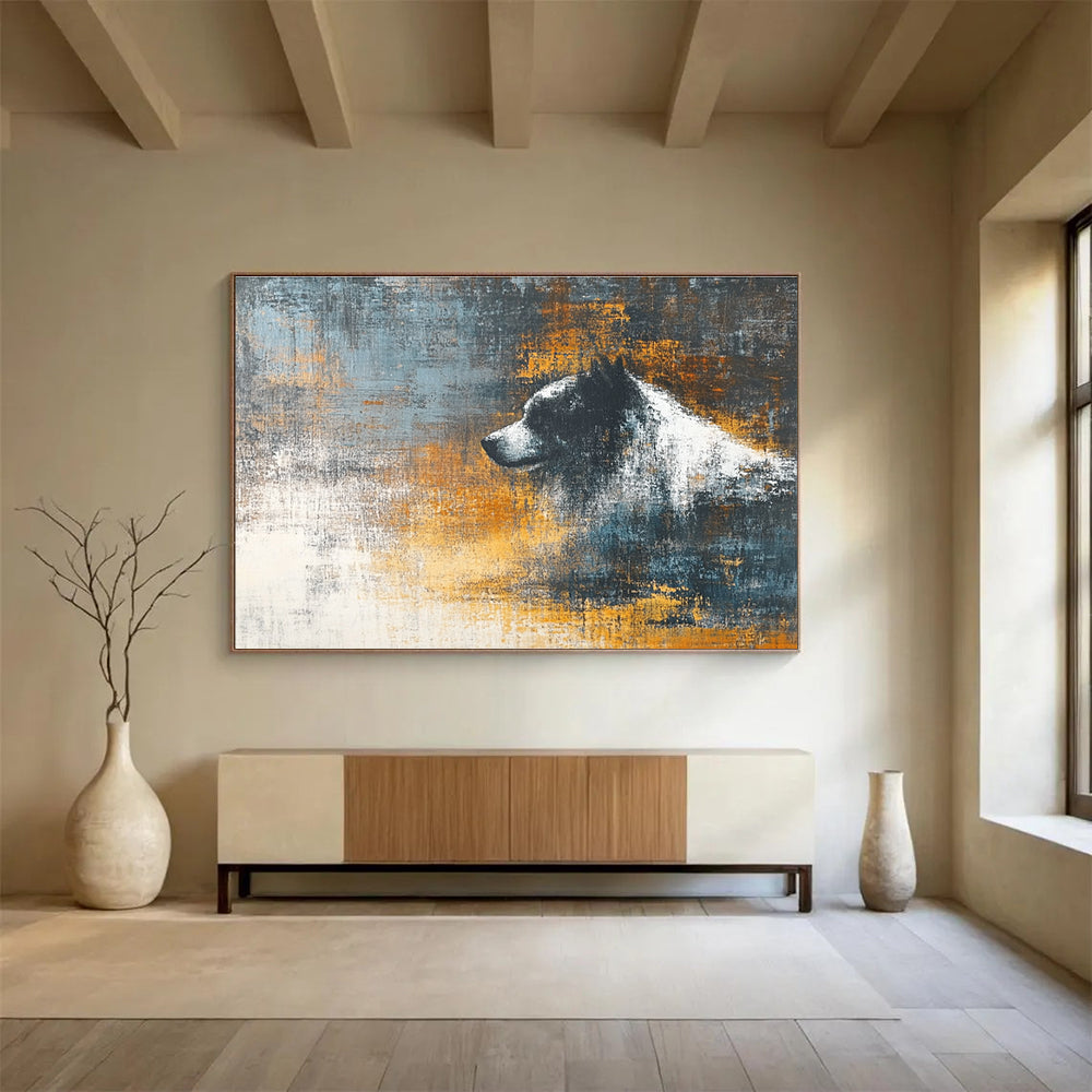 Abstract Dog Portrait Painting with Gray and Orange Tones DYP280