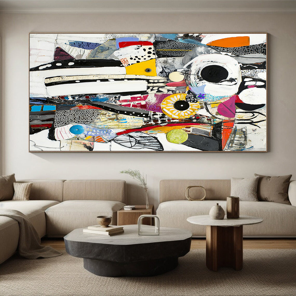 Collage Style Abstract Painting with Eclectic Elements GER757