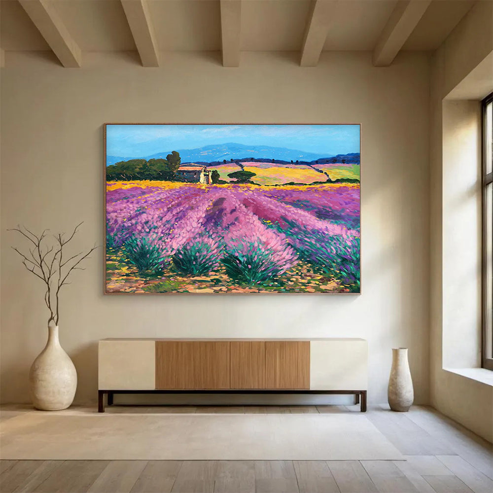 Purple Yellow Lavender Field Abstract Painting THY476