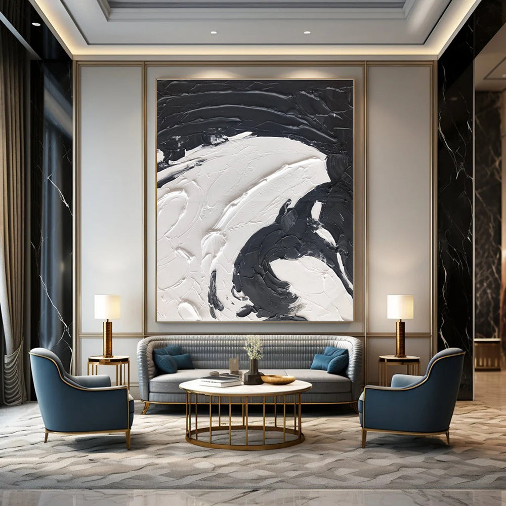 Black and White Swirl - Textured Abstract Painting with Bold Strokes ADGE393