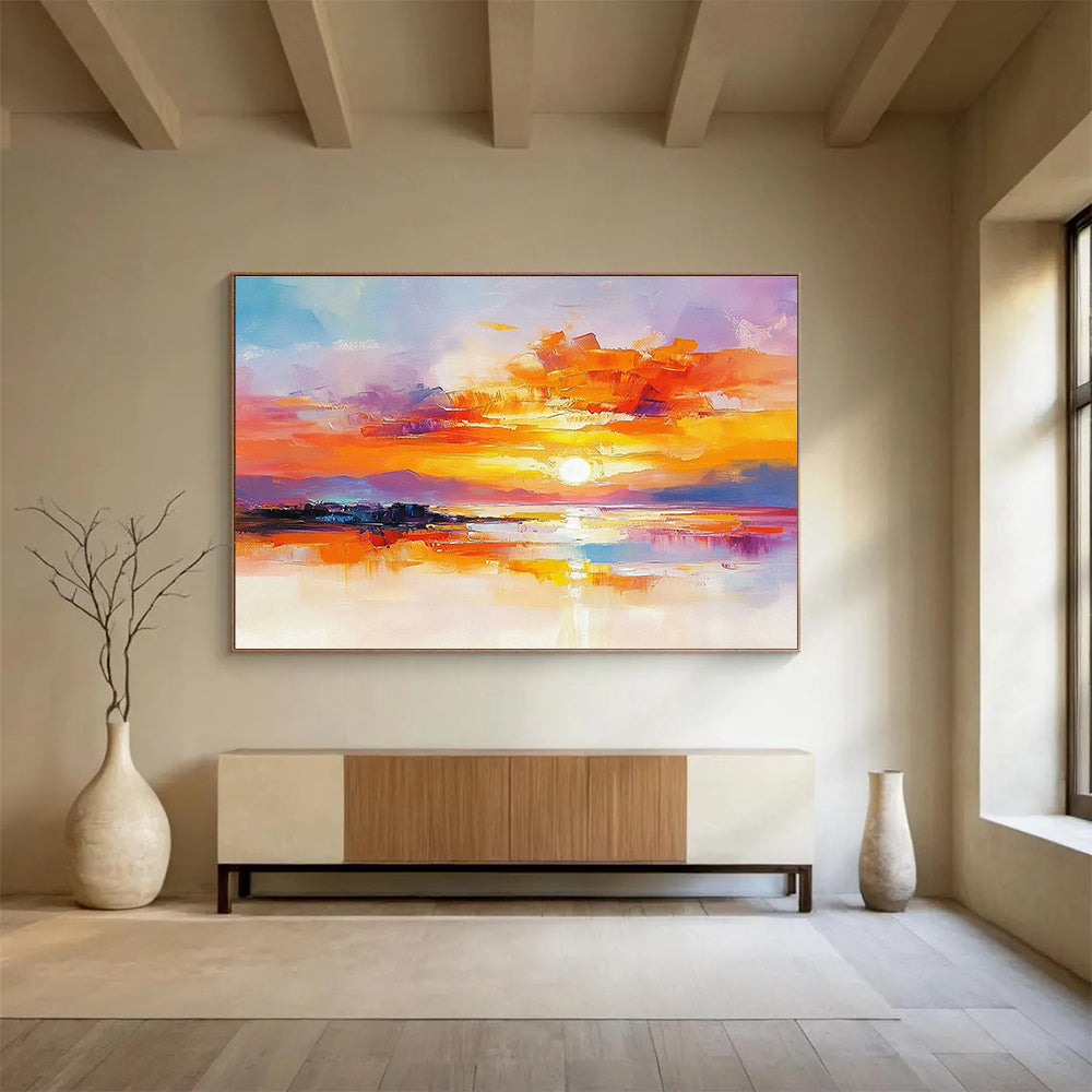 Vibrant Sunset Lake - Expressive Landscape Abstract Painting DYP014