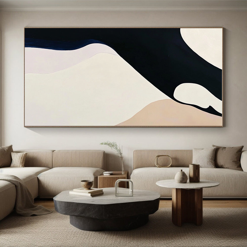 Black White and Beige Abstract Painting with Smooth Curves GER051