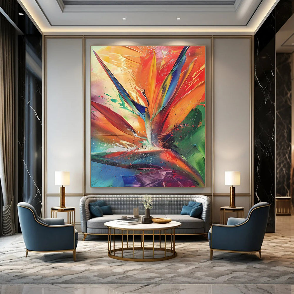 Colorful Bird of Paradise Abstract Painting with Vibrant Hues ADGE525