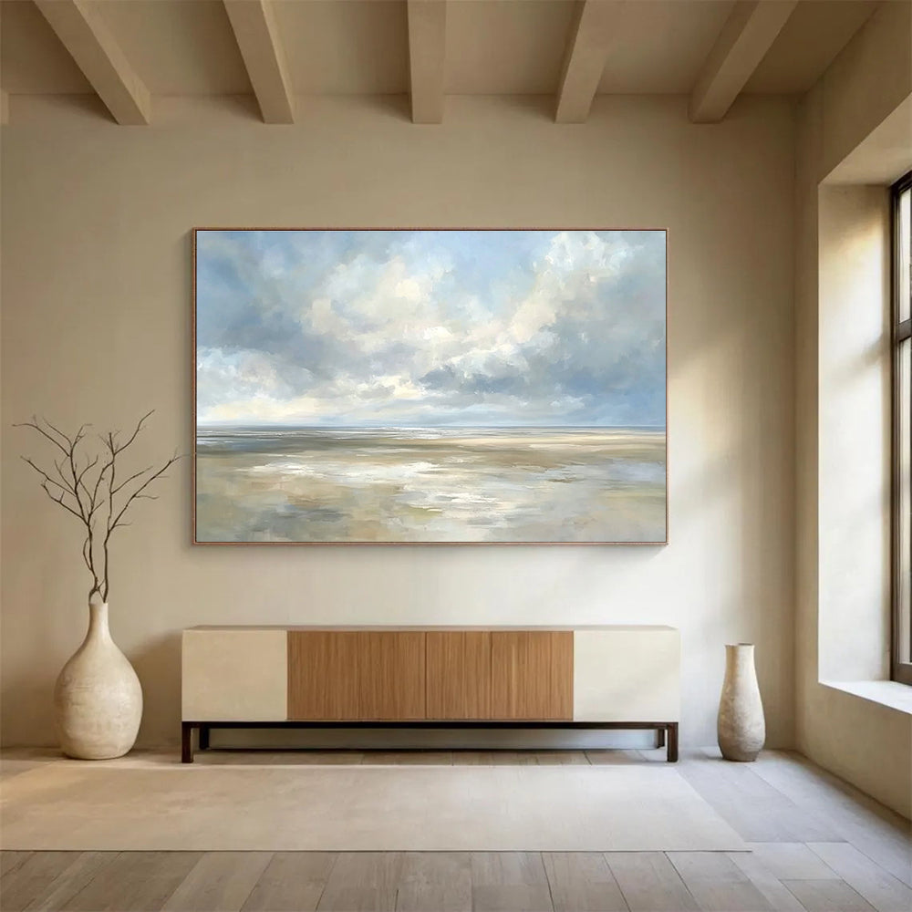 Blue and White Seaside Sky Abstract Painting DYP135