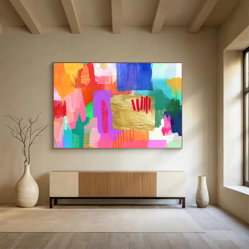 Colorful Abstract with Gold Accent Painting in Vibrant Hues DYP455