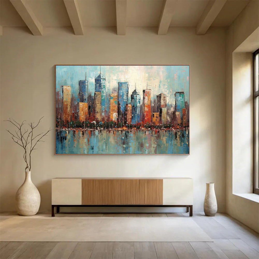 Blue Orange Cityscape Abstract Painting THY076