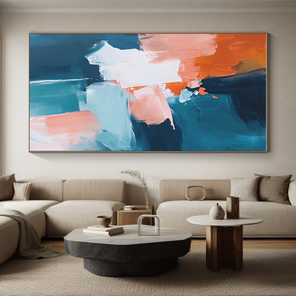 Blue Orange Abstract Painting with Dynamic Color Blocks GER790