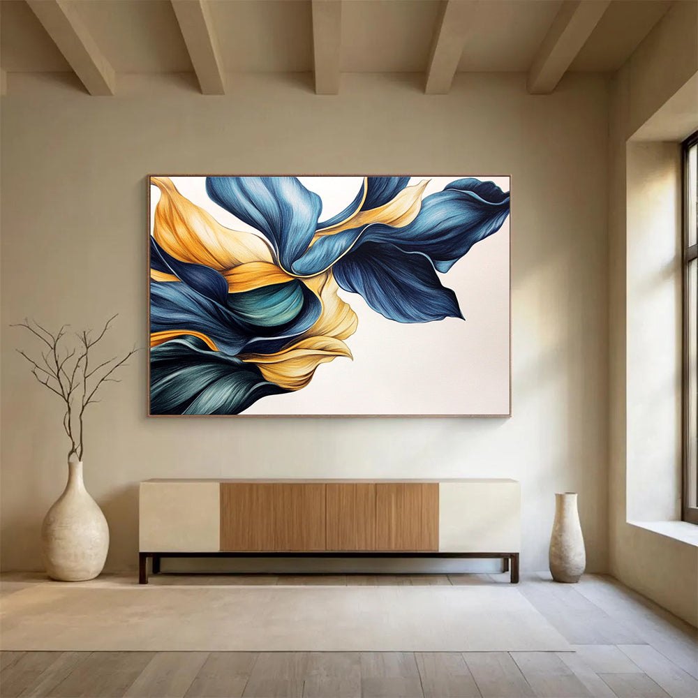 Blue and Yellow Abstract Petals Painting with Intricate Details DYP579