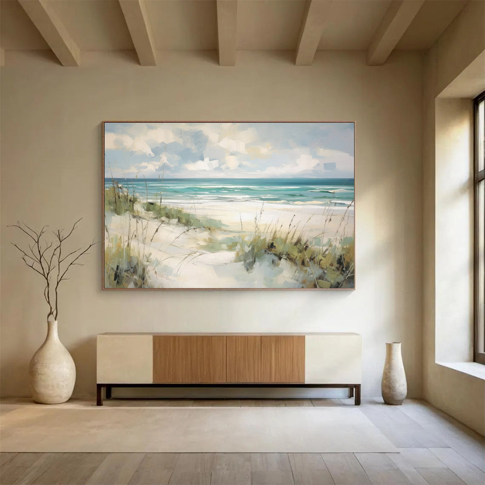 Beach Scene Abstract Painting with Bright, Coastal Serenity THY401