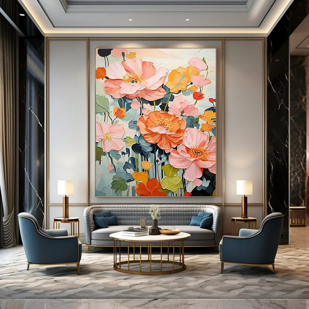 3D Floral Abstract Painting with Soft Pink and Orange Tones ADGE425