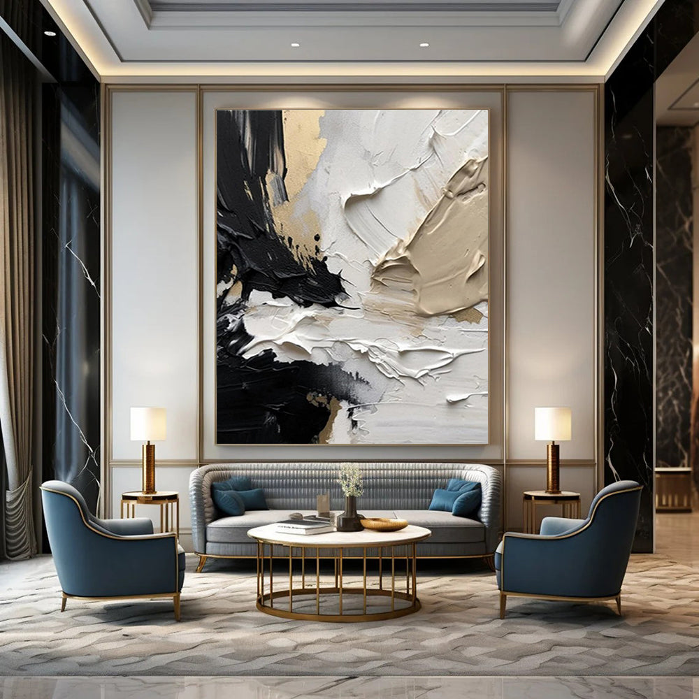 Black White and Gold Textured Abstract Painting ADGE301