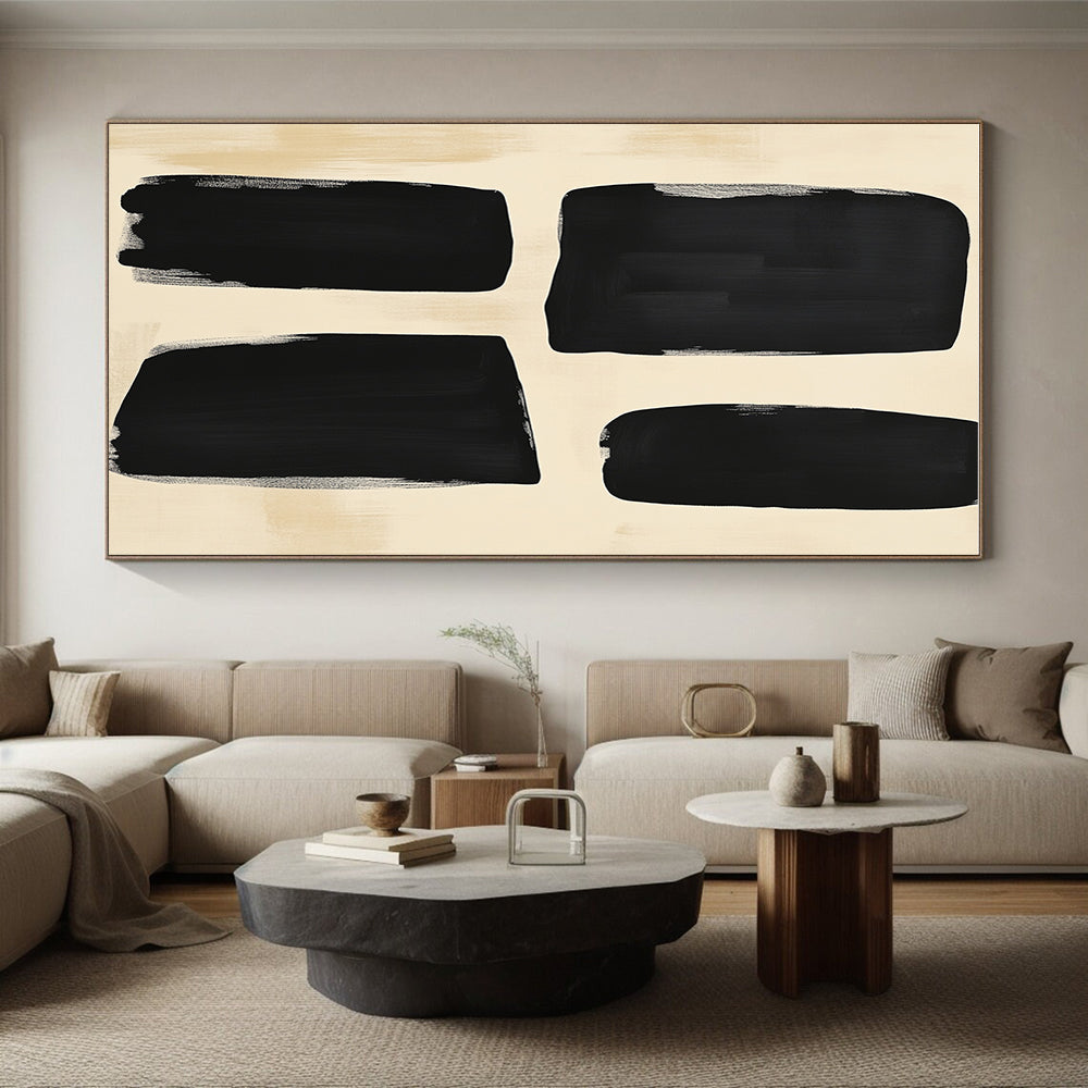 Black Beige Rectangular Forms Abstract Painting GER829