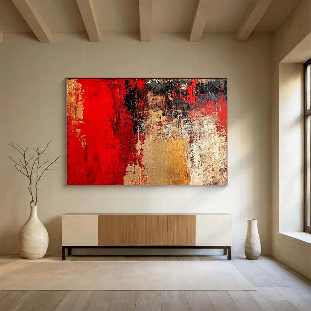 Red Gold Abstract Textures Painting with Bold Color Layers DYP431