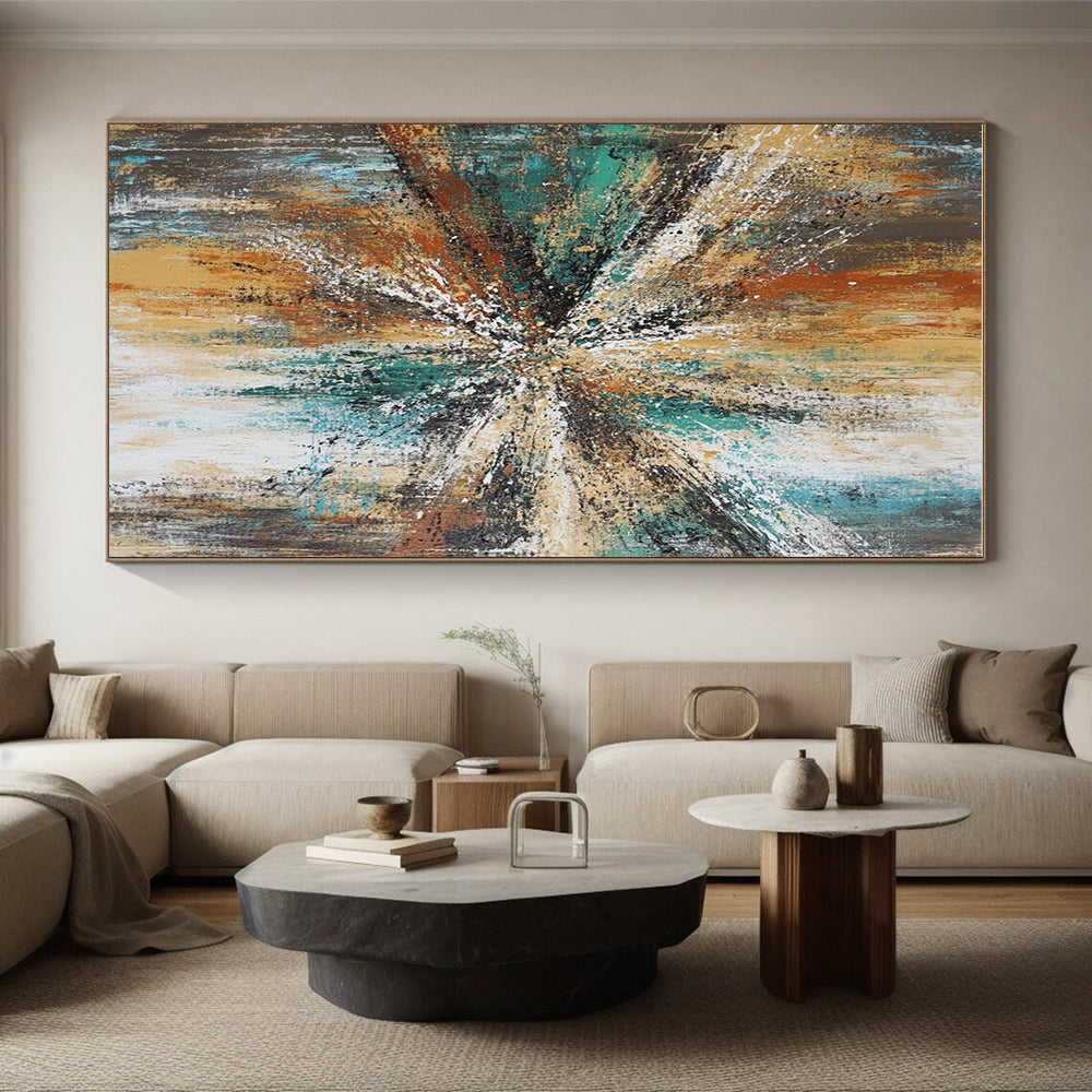 Colorful Burst Abstract Painting with Radiating Textures GER818