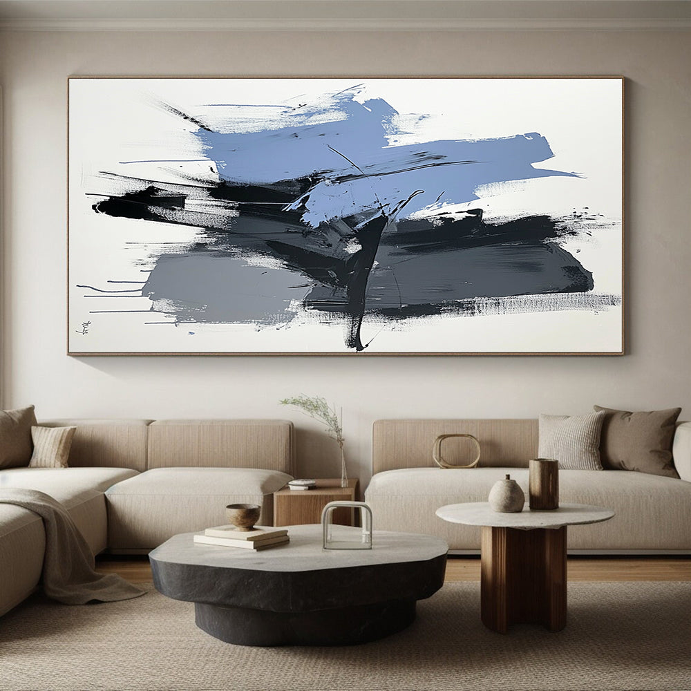 Blue Gray Black Abstract Painting with Minimalist Energy GER517