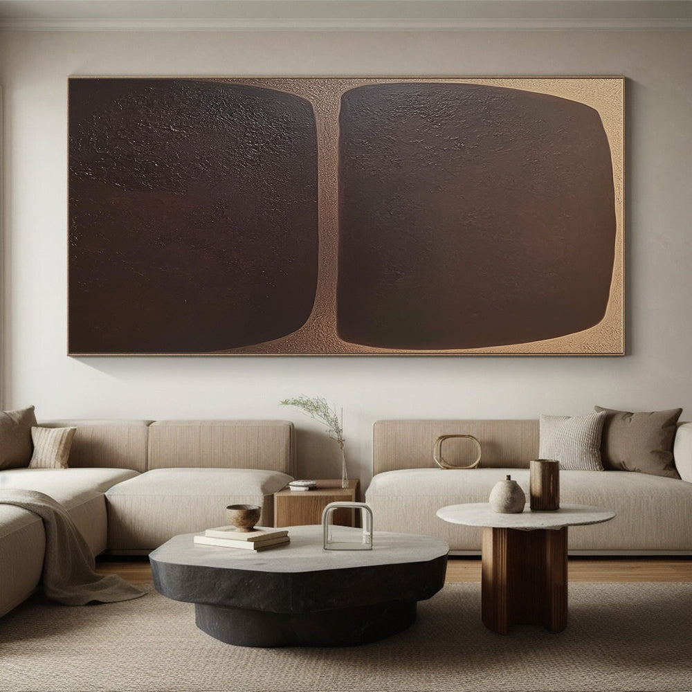 Brown Rectangular Abstract Painting with Textured Surfaces GER061