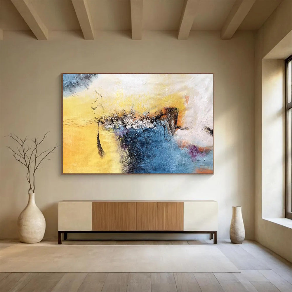 Color Fusion Abstract Painting with Yellow, Blue, and Purple Hues THY156