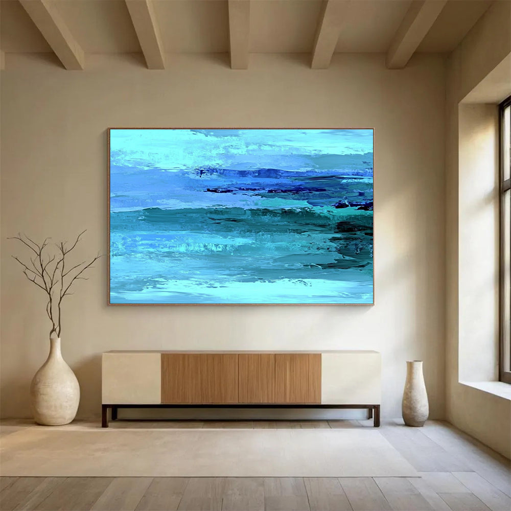 Blue and Turquoise Abstract Painting with Flowing Shapes DYP196