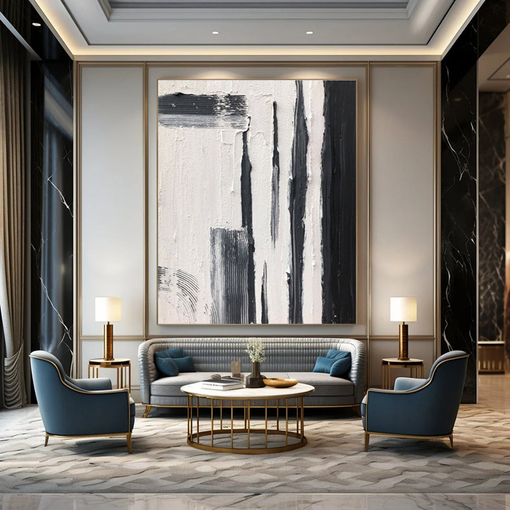 Black and White Vertical Strokes Abstract Painting ADGE367