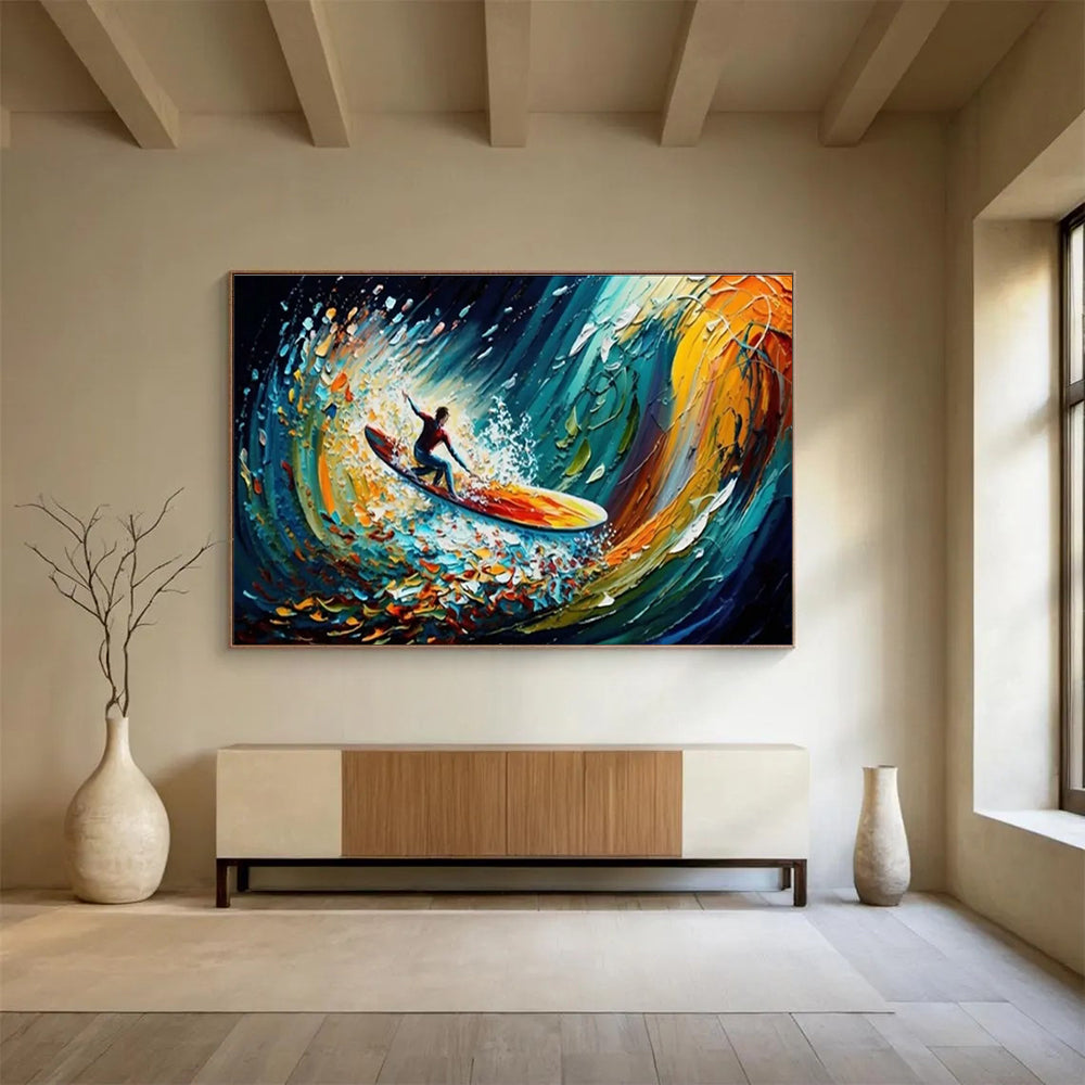 Dynamic Surfer Wave Abstract Painting with Vibrant Color Swirls THY261