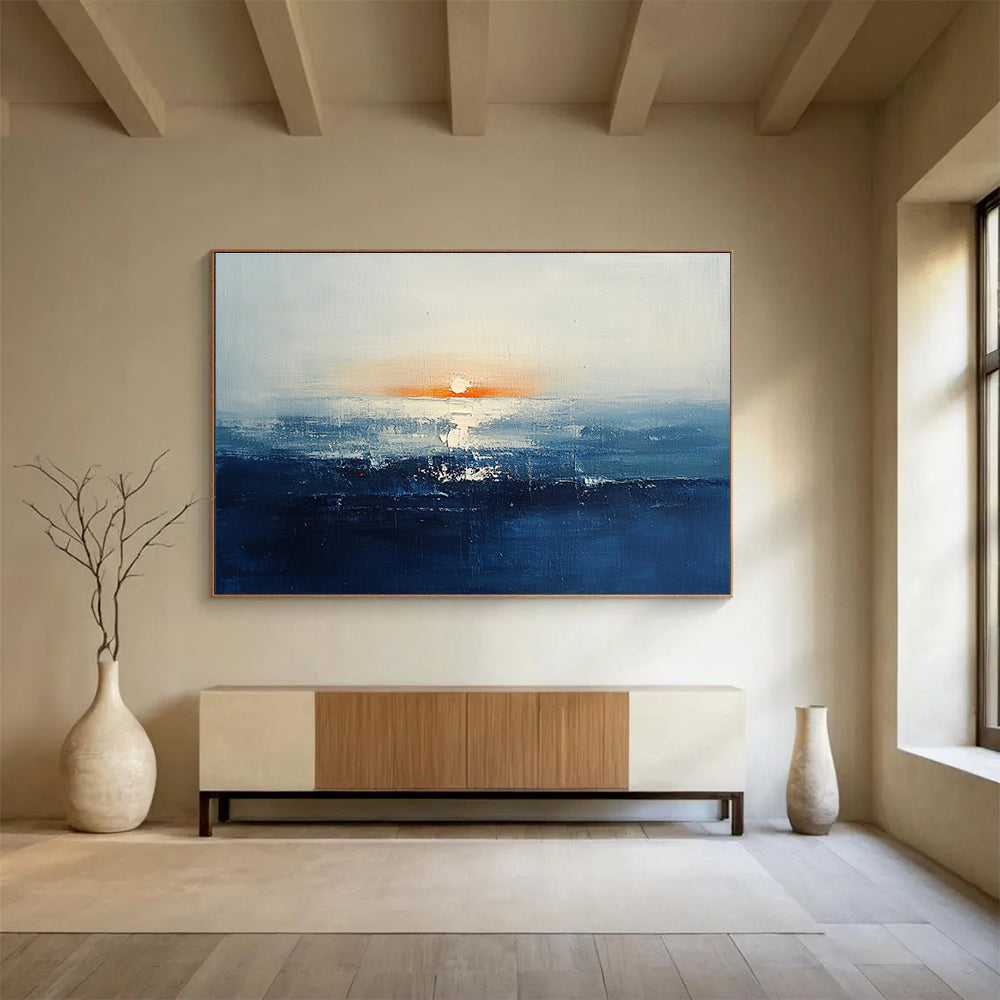 Sunset Sea Abstract Painting with Orange and Blue Hues DYP277