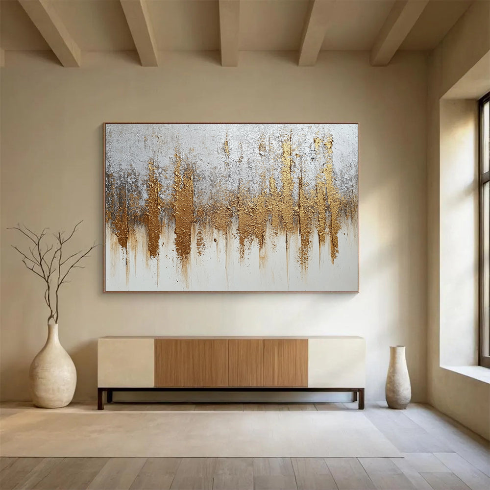 Gold and Silver Abstract Painting with Metallic Textures DYP368