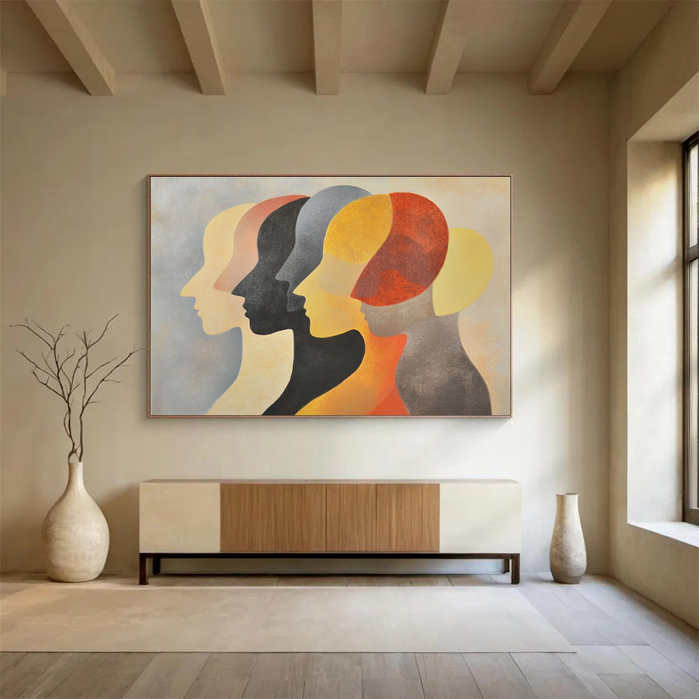 Multi - Colored Abstract Painting of Overlapping Heads DYP139
