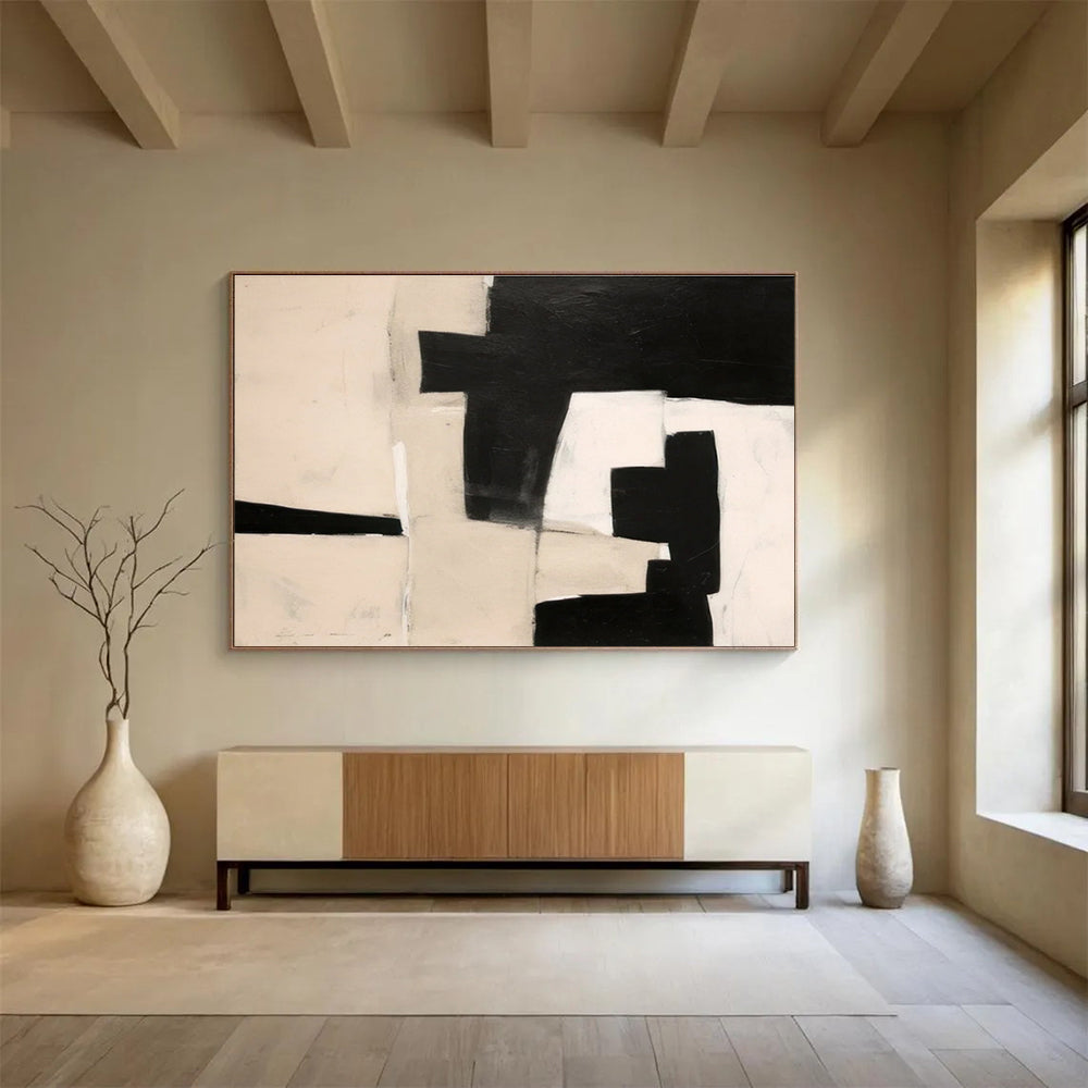Black White Beige Geometric Abstract Painting THY070