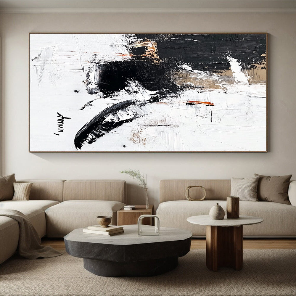 Expressive Black White Abstract with Splashes and Drips GER356