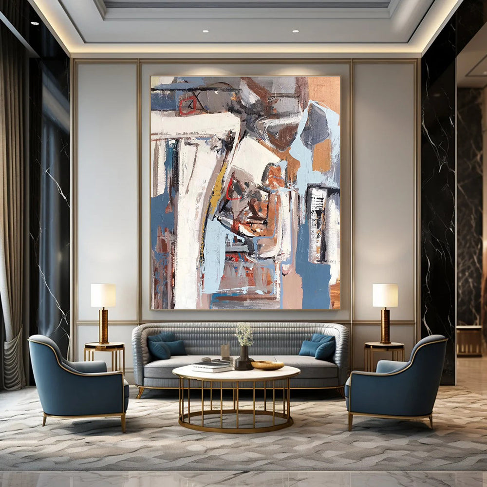 Grey Blue Brown Abstract Painting ADGE041