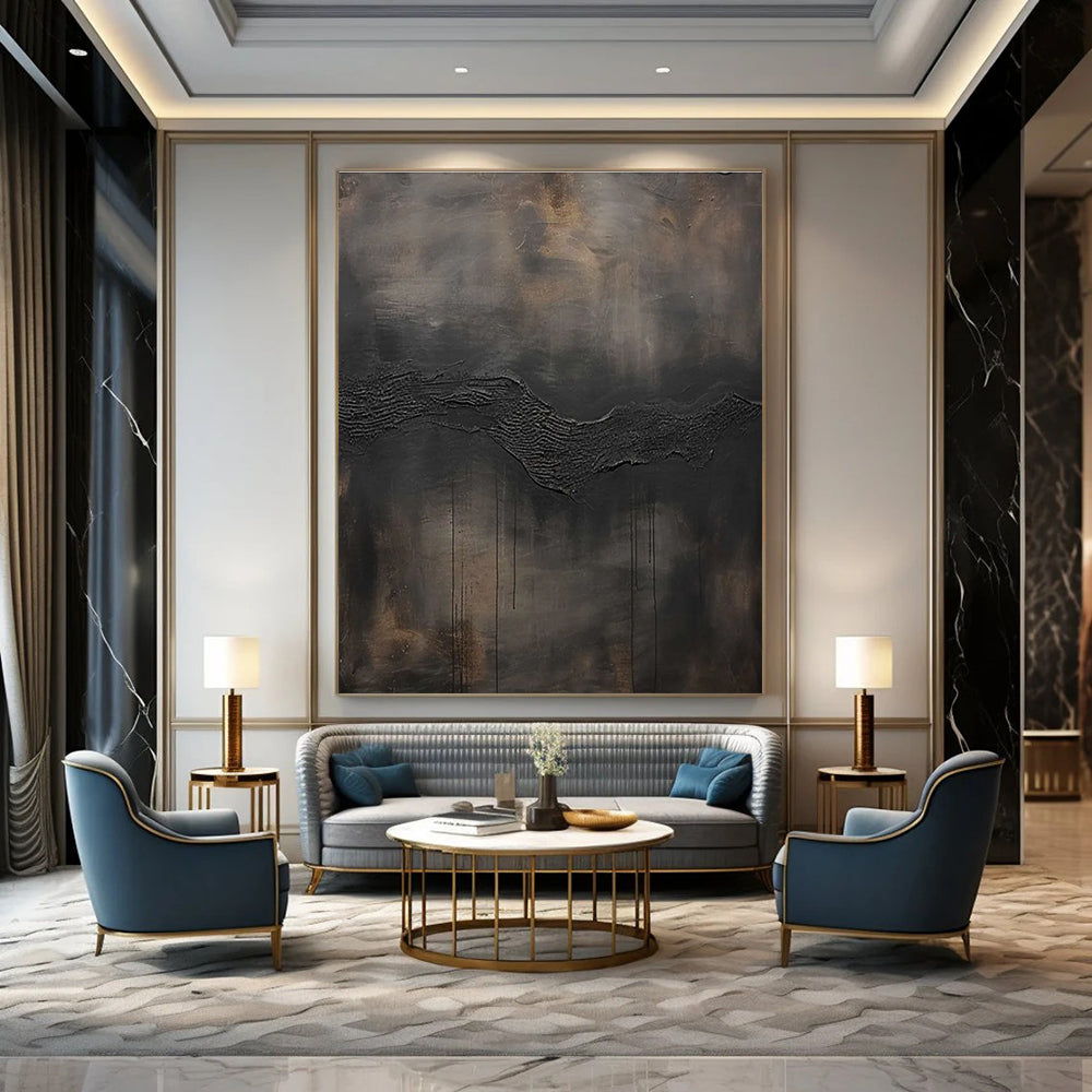 Dark Wave Textured Abstract Painting with Dramatic Lines ADGE506