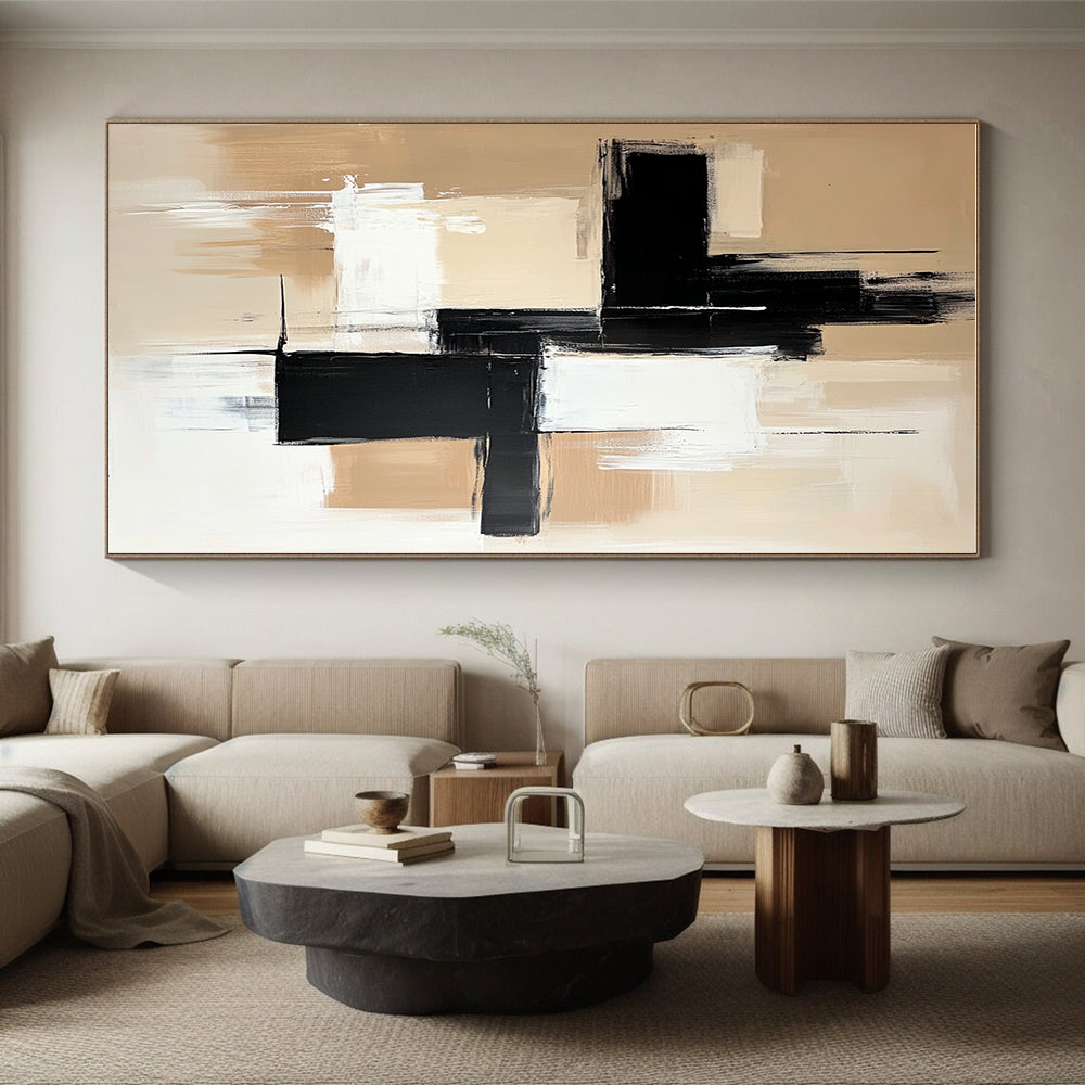 Beige Black Cross Abstract Painting with Bold Combinations GER803