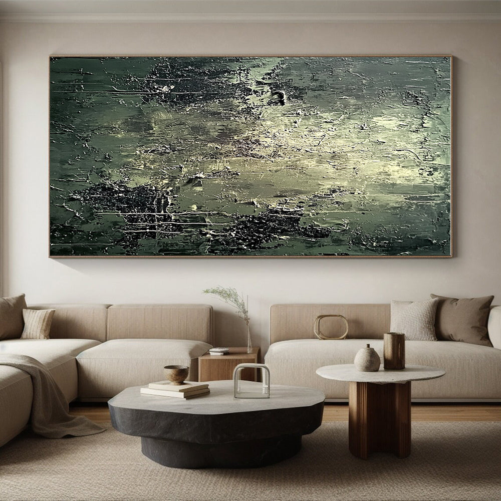 Dark Green Textured Abstract Painting with Industrial Vibes GER585