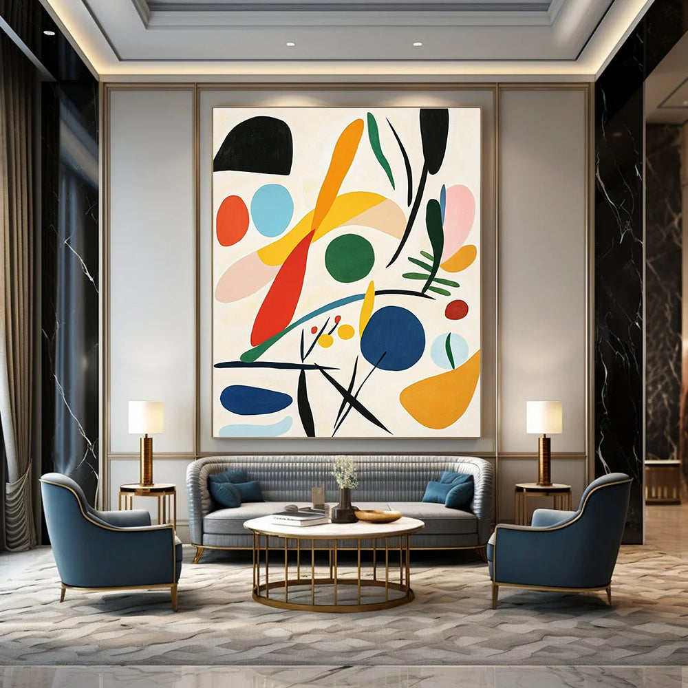 Vibrant abstract artwork featuring soft color blending and organic forms inspired by Matisse perfect for any modern decor.STSC1244