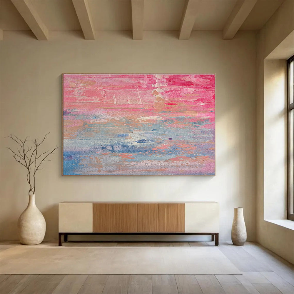 Pink Blue Abstract Painting with Soft, Romantic Atmosphere THY386