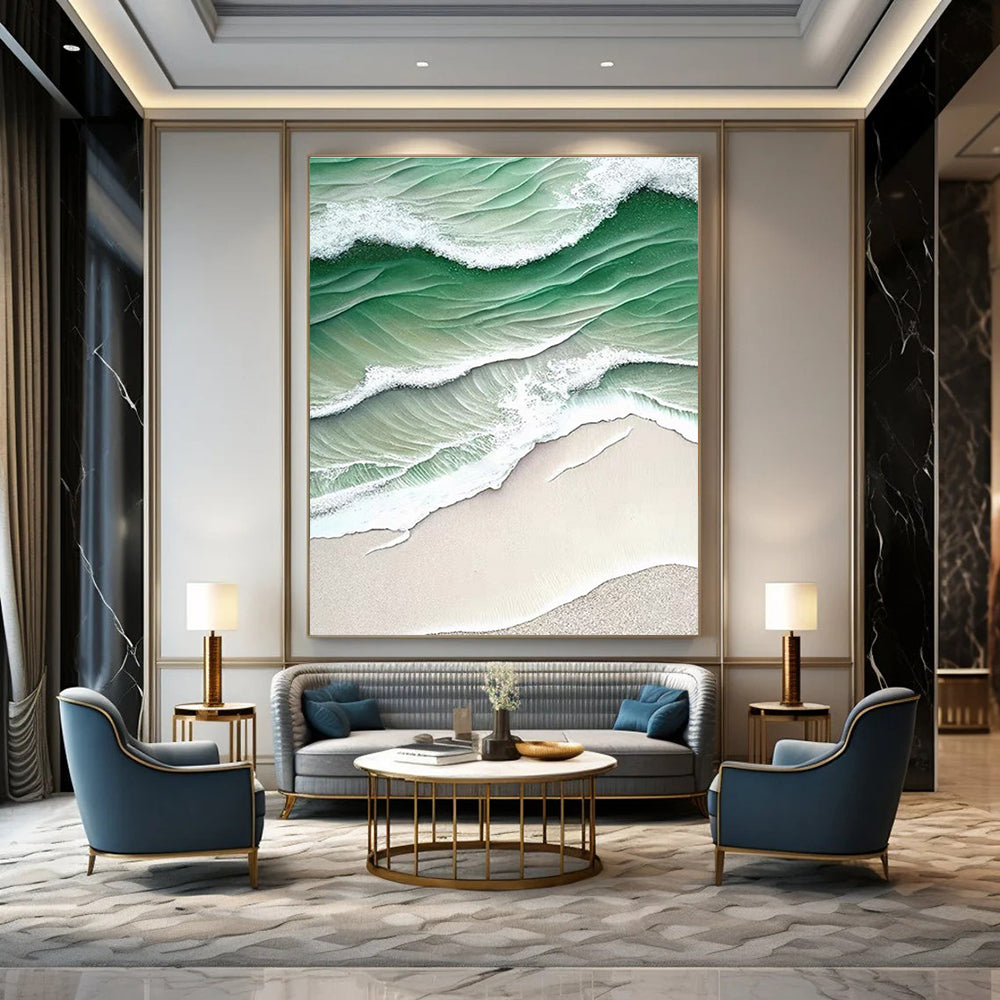 Green and White Wave Beach Abstract Painting ADGE290
