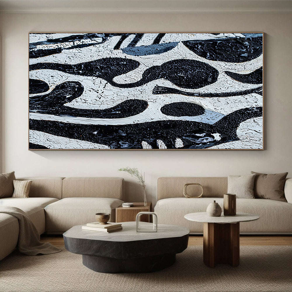 Black and White Textured Abstract Painting with Irregular Shapes GER050