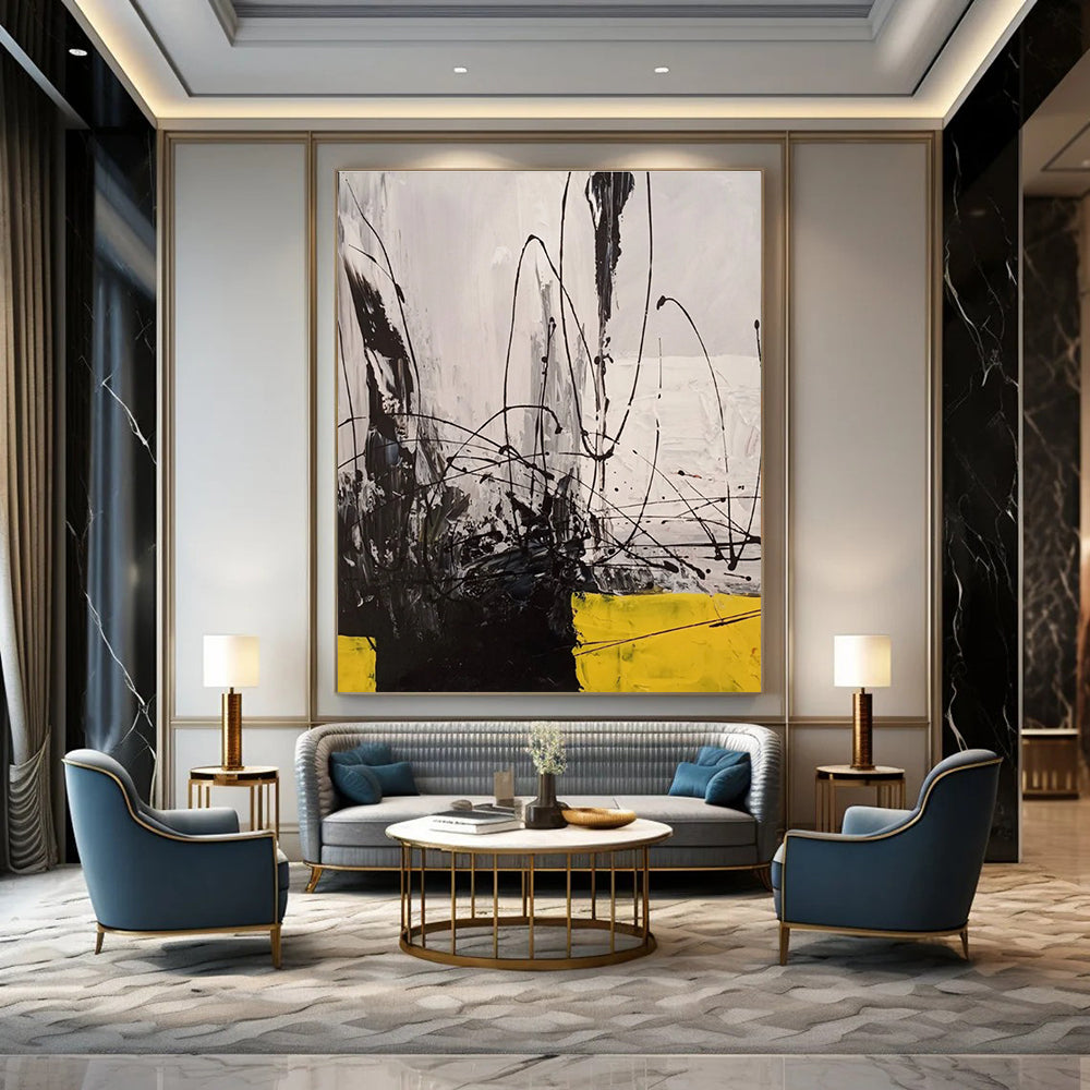 Black - line Dynamic Abstract Painting for Bold Interiors ADGE053