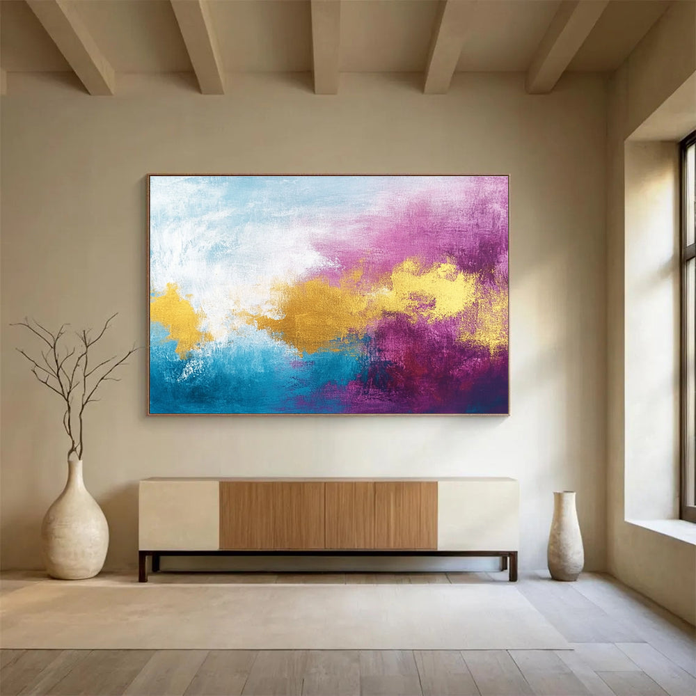 Blue Purple Gold Abstract Painting with Soft Blends DYP480
