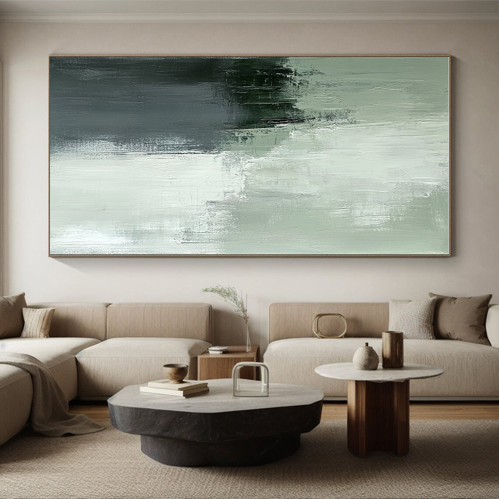 Green and Gray Abstract Painting with Soft Textural Layers GER651
