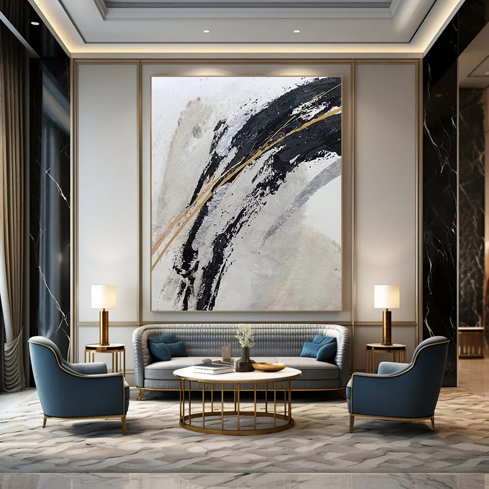 Black Gold Silver Abstract Painting ADGE249