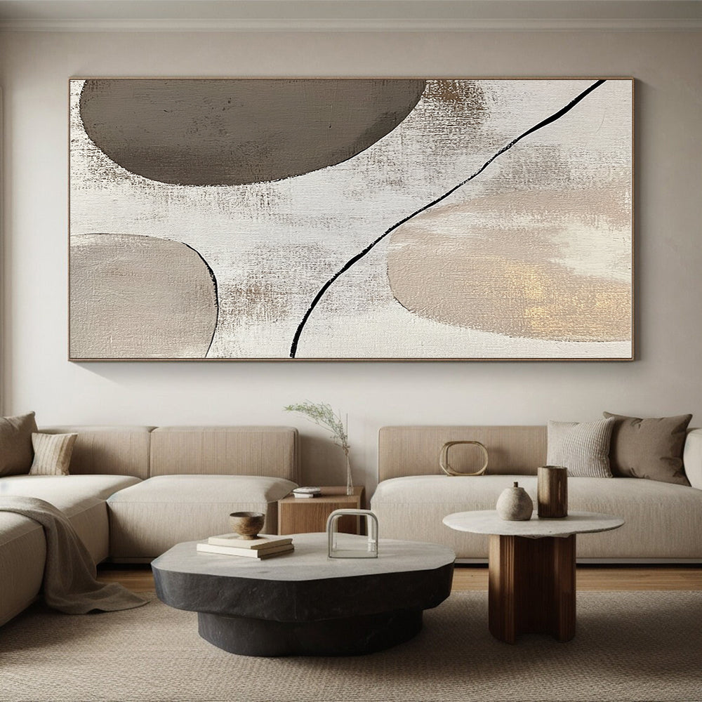 Beige and Gray Abstract Painting with Simple Shapes GER047