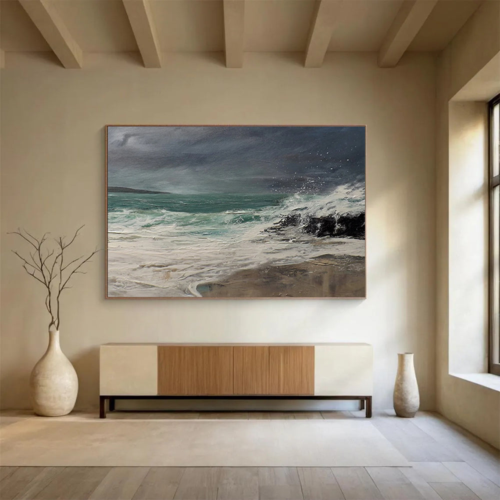 Dark Toned Stormy Sea Abstract Painting THY042