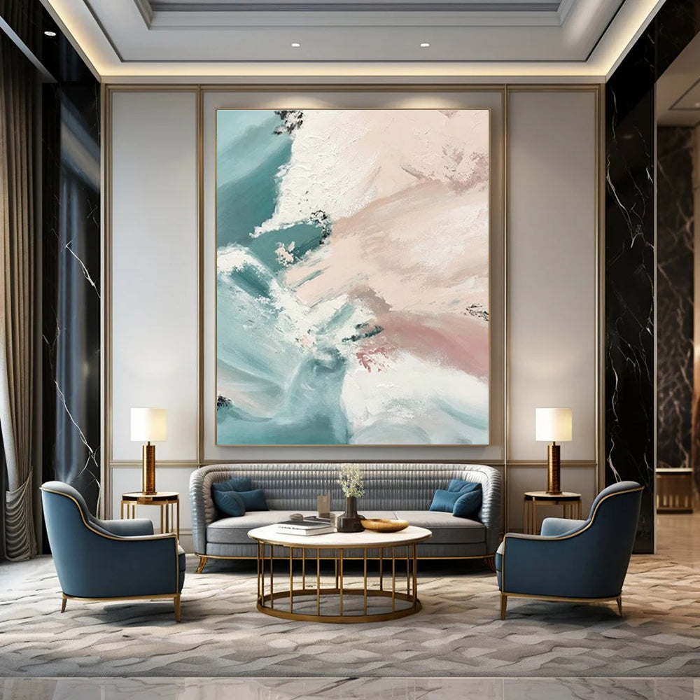 Blue and Pink Abstract Painting with Flowing Brushstrokes ADGE277