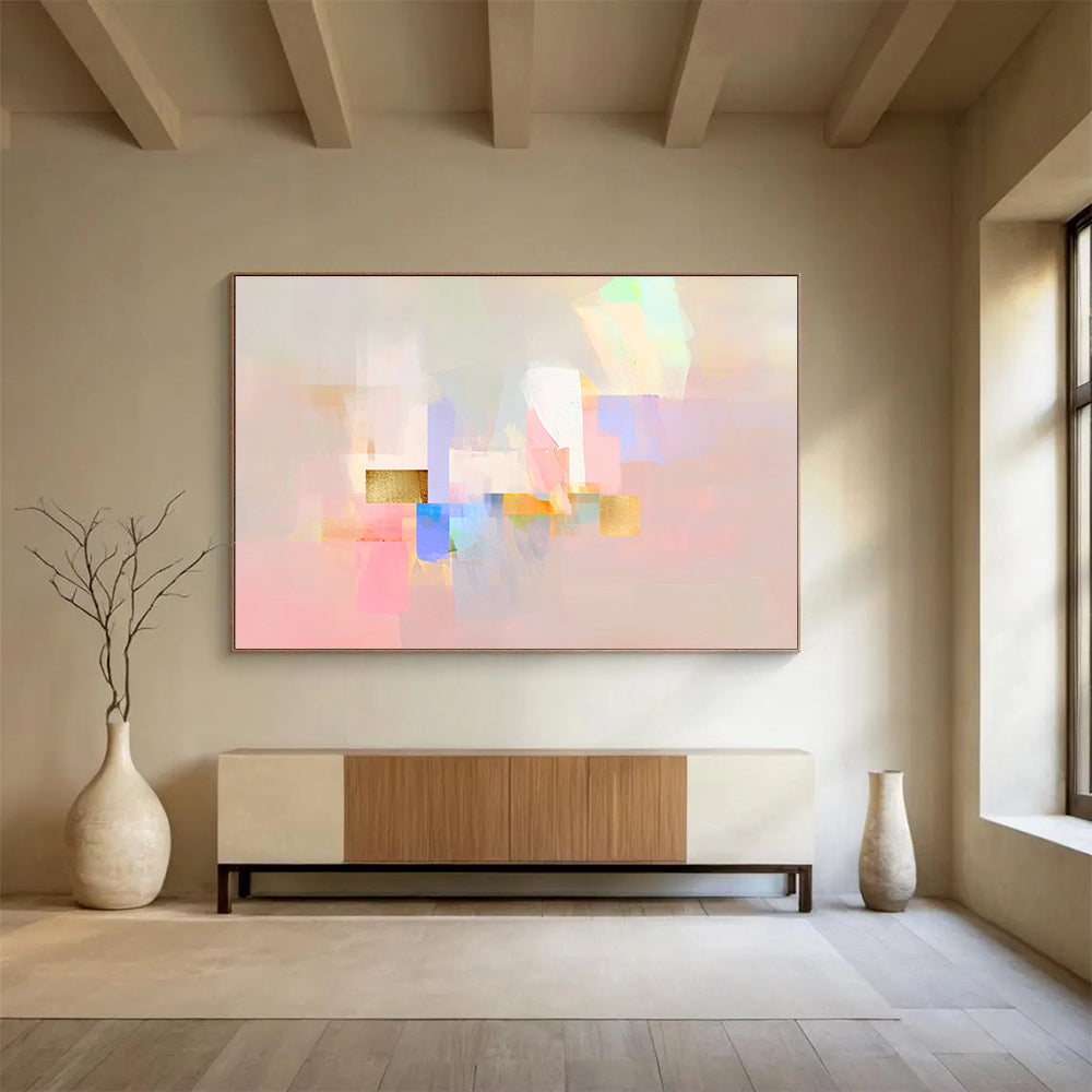 Soft Color Block Abstract Painting with Gold Accents DYP204