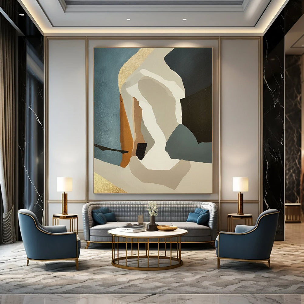 Geometric Shapes in Earth Tones with Gold Accents Abstract Painting ADGE145