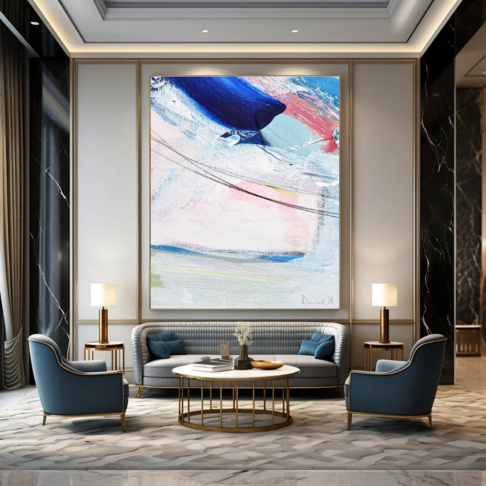Colorful Abstract Swirls with Blue and Pink Painting ADGE150