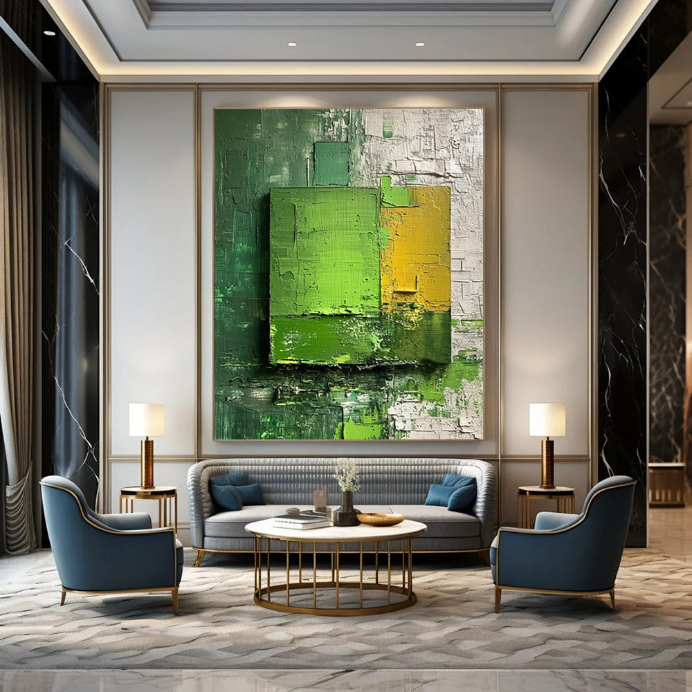 Green Yellow White Textured Abstract Painting ADGE030