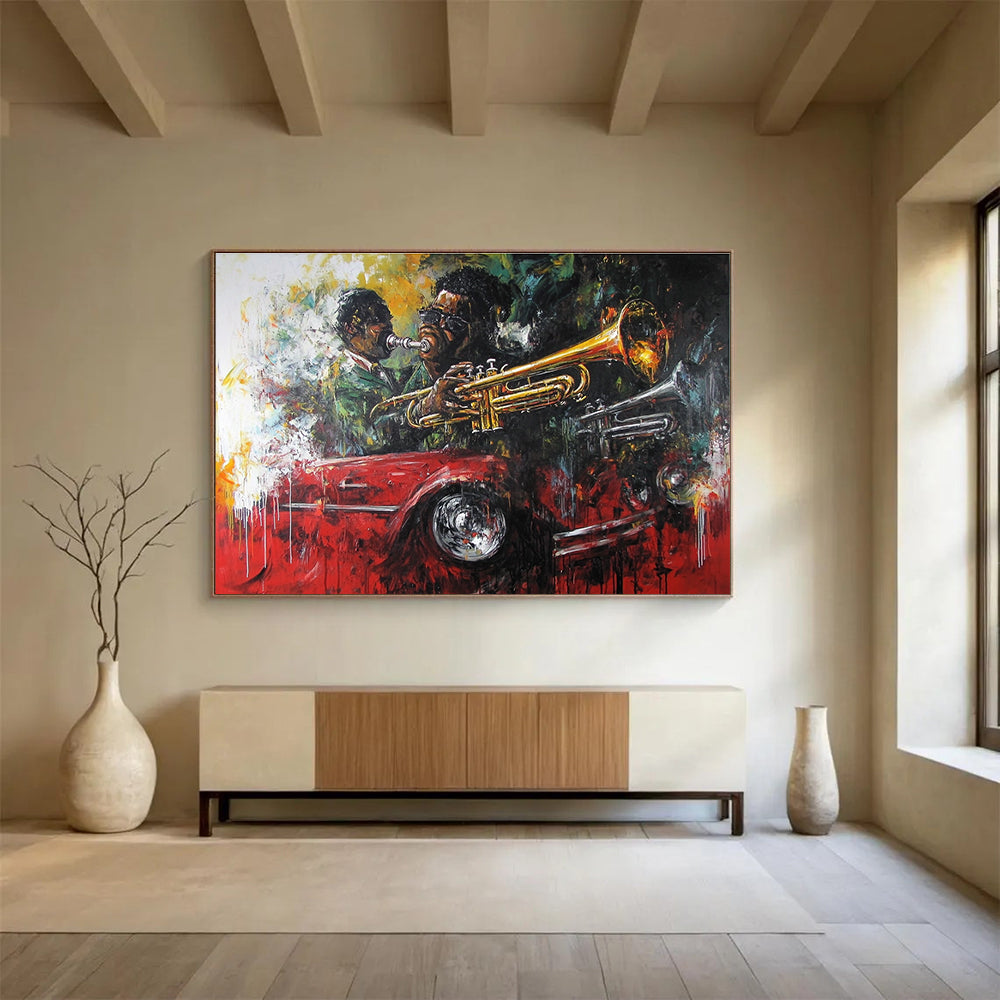 Jazz Musicians and Car Abstract Painting with Vibrant Colors DYP273